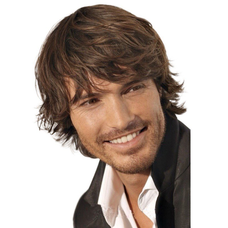 Wig Processing Export European and American Fashion Men's Short Hair, Brown Wig, Fluffy Partial Long Bangs Straight Hair