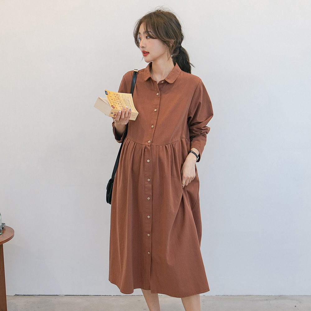 Spring New Pregnant Women's Dress Western Style Elegant Mid-length Long Sleeve Dress Trendy Hot Mom's Out-of-town Shirt Dress