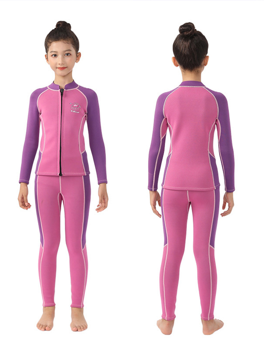 In stock 2.5mm children's diving suit boys' two-piece swimsuit warm long sleeve sun protection surfing snorkeling jellyfish suit for women