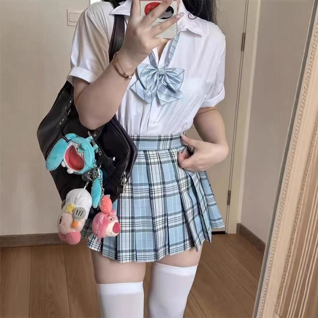 Jk Uniform Plaid Skirt [Lingquan] Preppy Style Women's Pleated Skirt Short Skirt Light Blue Summer Student Versatile Campus Style
