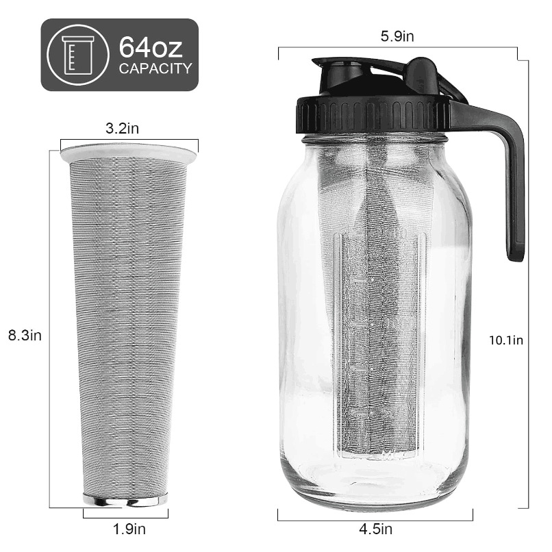 Amazon 32oz mason beverage glass bottle coffee filter 64oz with scale mason can cold kettle handle cover