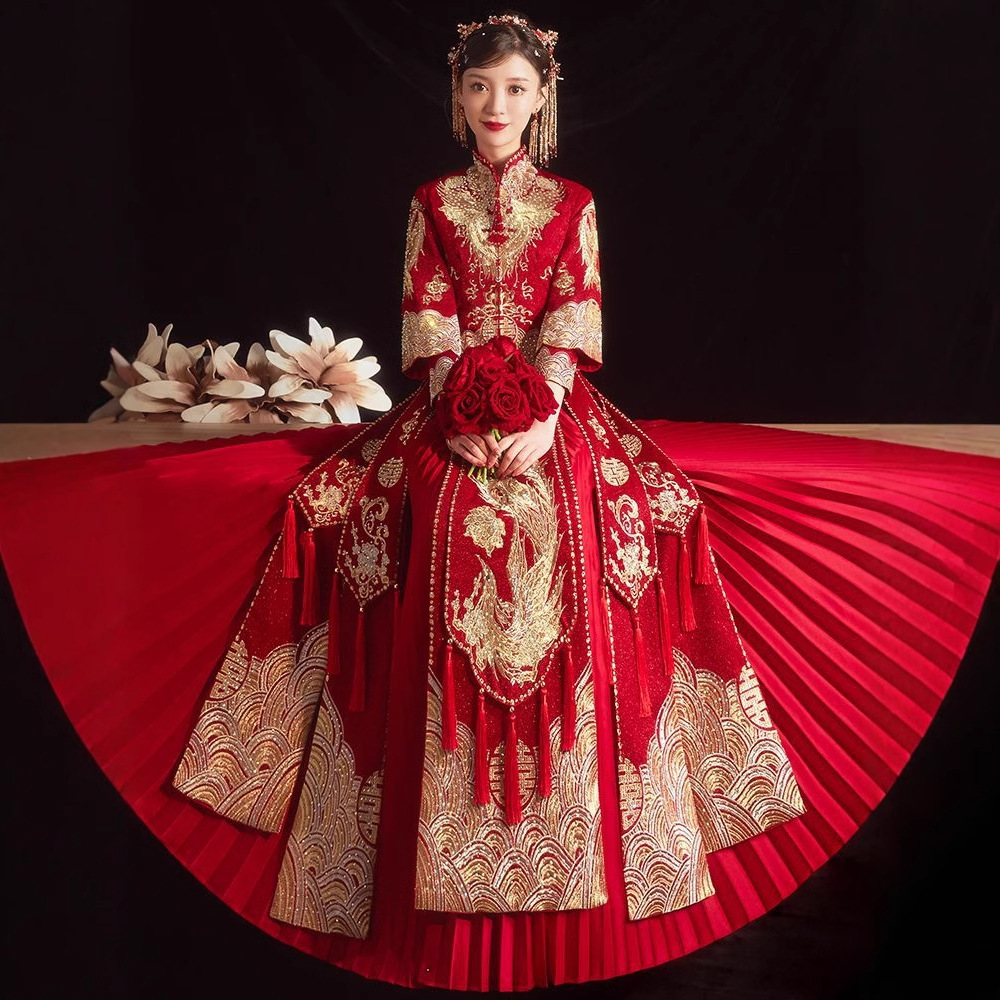 Xiuhe Clothing 2025 New Bridal High-End Chinese Wedding Clothes Slim Toast Clothes Show Kimono Heavy Industry Wedding Dress Women