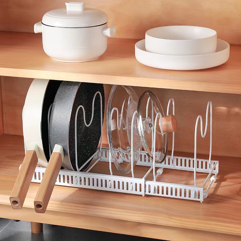 Cross-border Foreign Trade Kitchen Adjustable Telescopic Cabinet Pot Storage Pot Rack Countertop Bowl and Dish Rack Pot Lid Rack