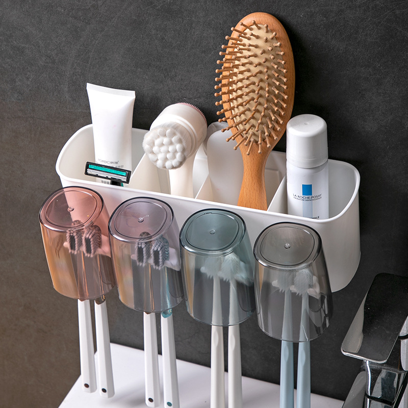 Toothbrush Holder Set, Punch-Free Wall-Mounted Toothpaste Squeezer, Brushing Teeth, Mouthwash Cup, Bathroom Storage Box, Storage Rack
