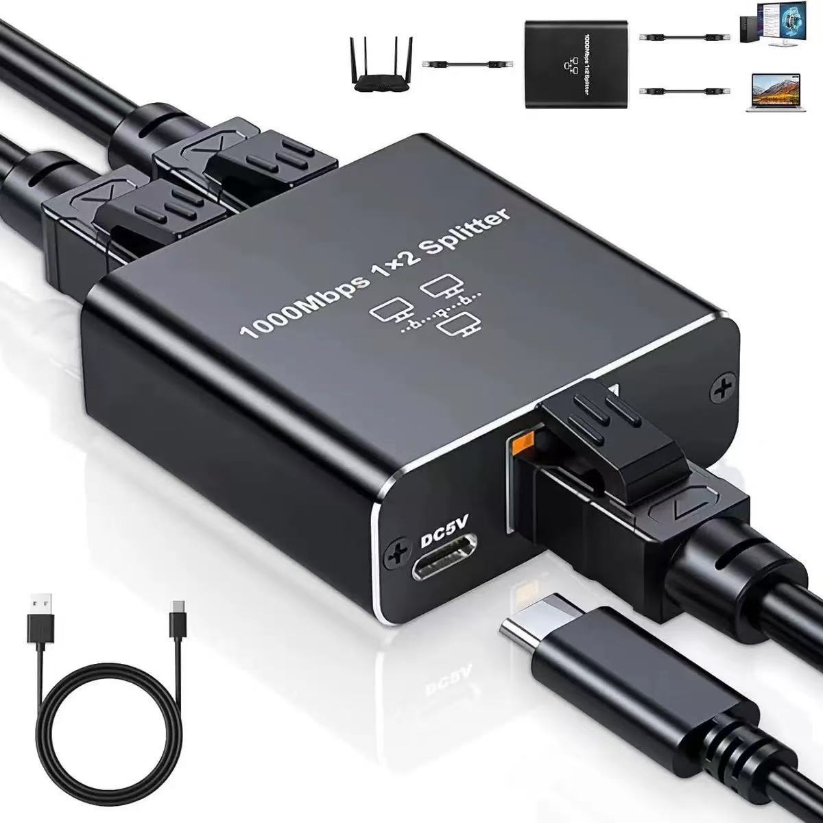 Адаптер гигабитного разветвителя One-To-Two RJ45 1 в 2