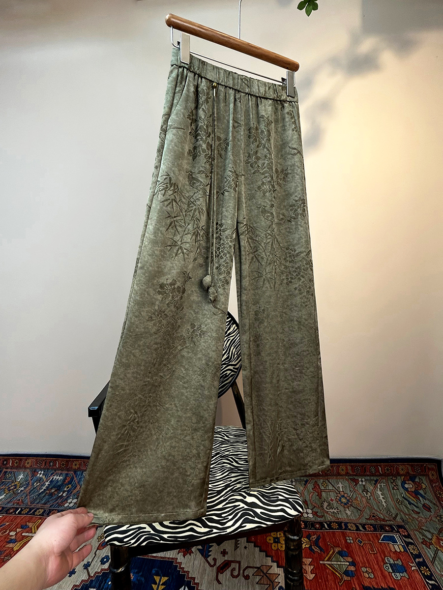 Весенние и летние новые жаккардовые прямые брюки, новый китайский стиль, выбранная ткань, с кисточками, для женщин