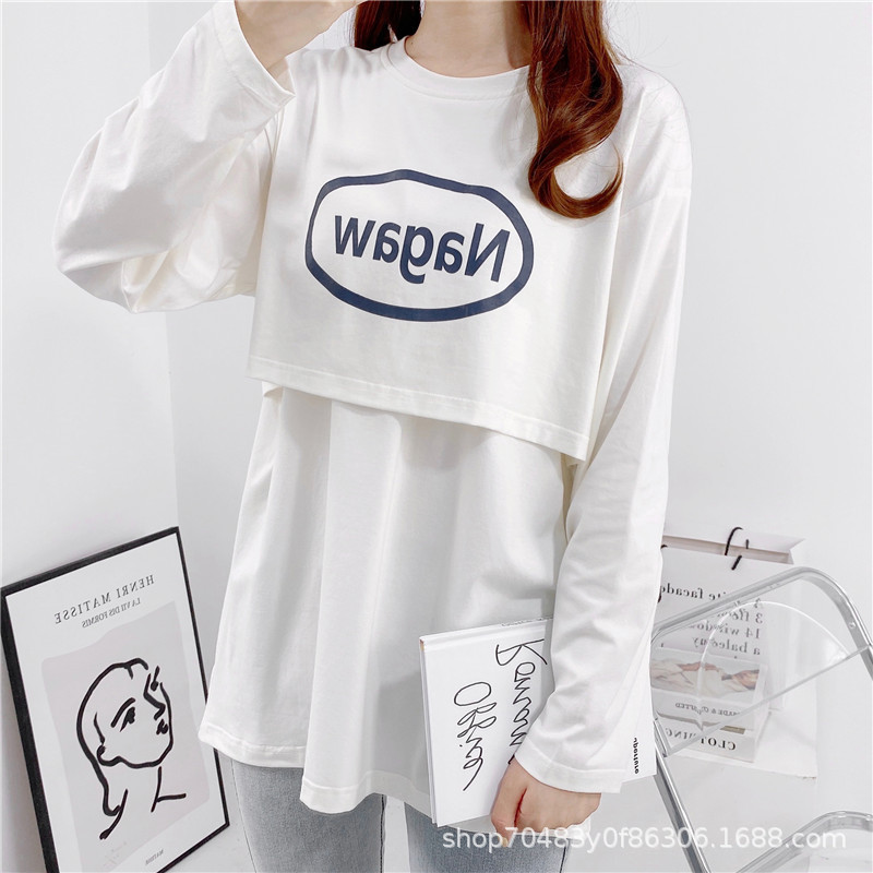 Pregnant Women's Postpartum Breastfeeding Jacket Wearing Moon Suit Long Sleeve Thin T-Shirt Spring and Autumn Breastfeeding Clothing 2109