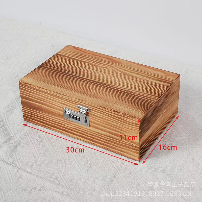 Solid Wood Password Lock Wooden Box Internet Celebrity Flip Square Wooden Box with Lock Bamboo Box Blind Box Source Manufacturer Supports Customization