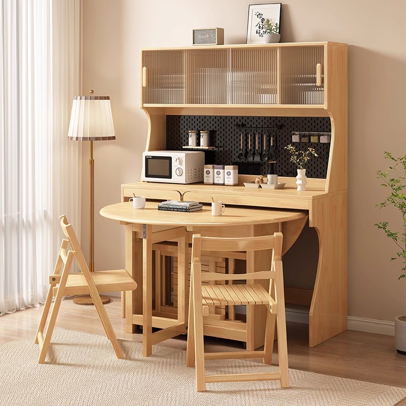 Solid Wood Sideboard Dining Table Integrated High Cabinet Household Wall Side Cabinet Storage Cabinet Bar Counter Cabinet with Dining Table Storage Cabinet