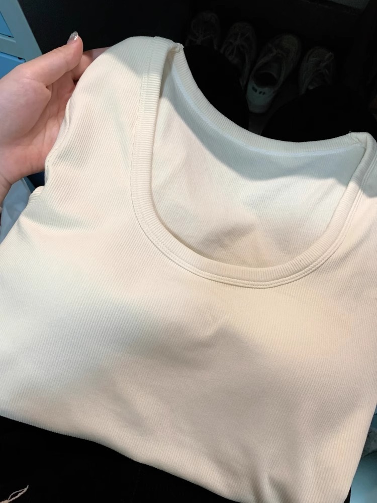 TikTok Autumn and Winter Thick Fleece Square Collar Long-sleeved T-shirt Women's plus size Slim-fit Inner Warm All-match Base Shirt Top