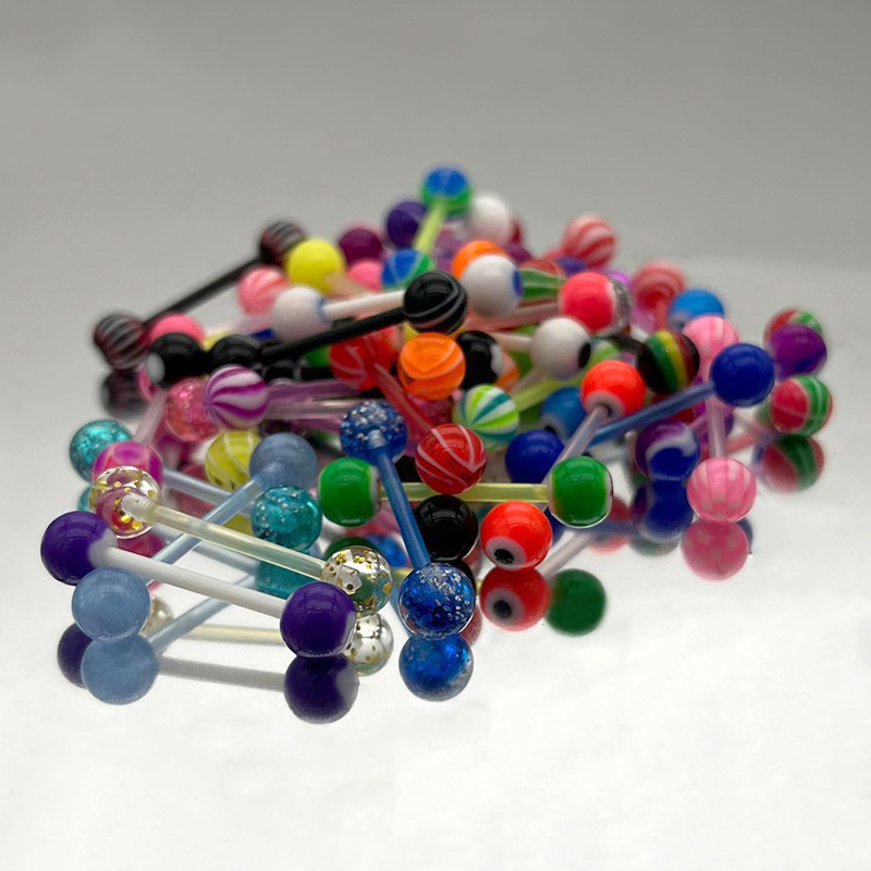 Cross-border acrylic UV Rod mixed color pattern tongue nail European and American popular body piercing jewelry color tongue decoration replacement ball