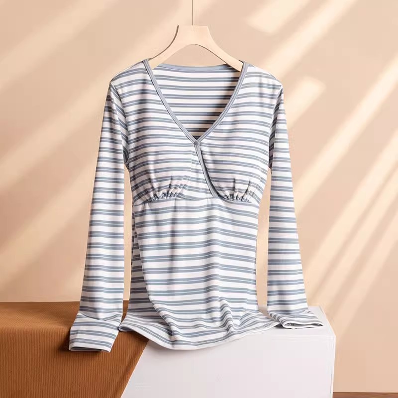 Autumn and winter new cotton large size confinement clothing maternity cross long sleeve top home clothing pajamas manufacturers