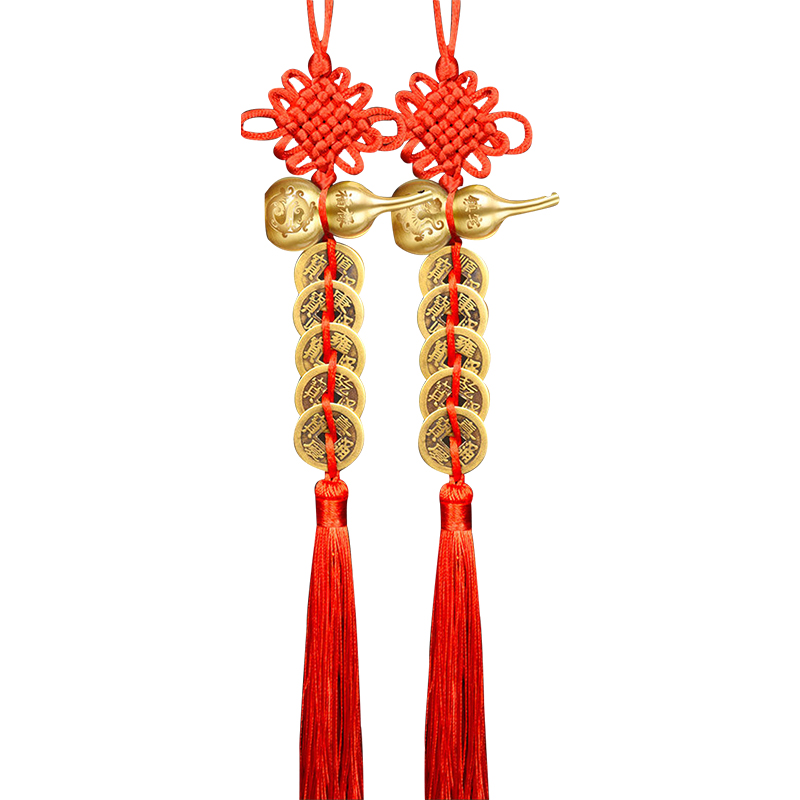 Brass open cover Fu Lu Ankang copper gourd auspicious knot wear blue dragon white tiger hollow copper gourd five Emperor money pendant