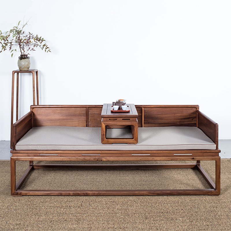 Новый китайский стиль, кровать Лохан, черный орех, комбинация мебели, массивное дерево, современный, простой, для маленькой квартиры, дзен стиль