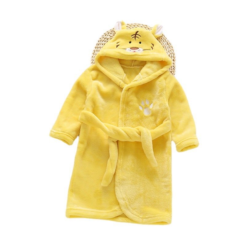 Autumn and Winter new boys and girls flannel nightgown children's pajamas coral fleece hooded animal bathrobe 90-160