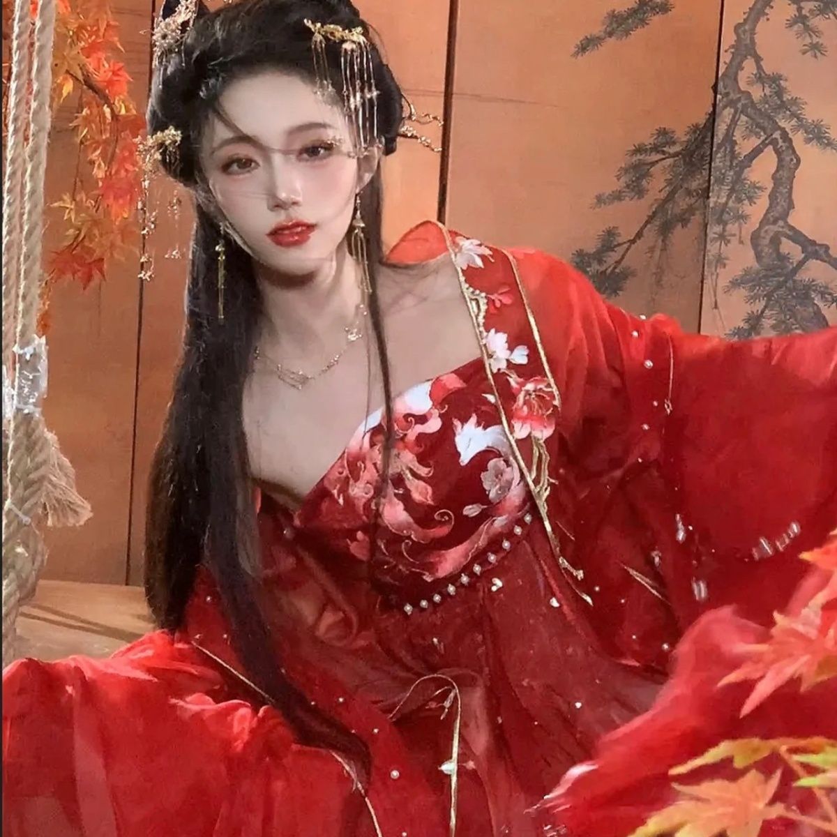 Lingxiuge [Nine-Tailed] 2023 Original Myth Series Long Sleeve Shirt and Hezi Skirt Spring and Autumn Hanfu Women's Set