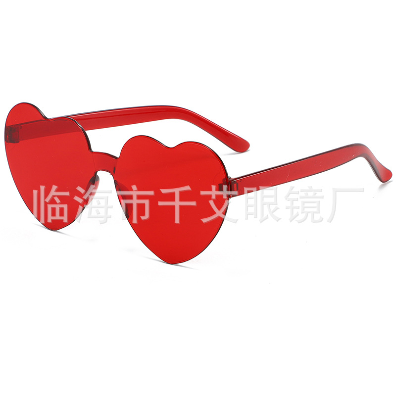 Heart Sunglasses, Heart Sunglasses, Jelly Color Rimless Heart-Shaped One-Piece Glasses, Dazzling Color Glasses