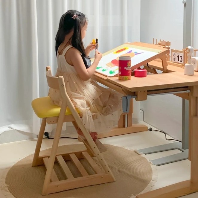 Carefully Selected Faroro Children's Desk, Solid Wood Study Chair, Home Seat, Baby Chair, Adjustable Height Dining Chair