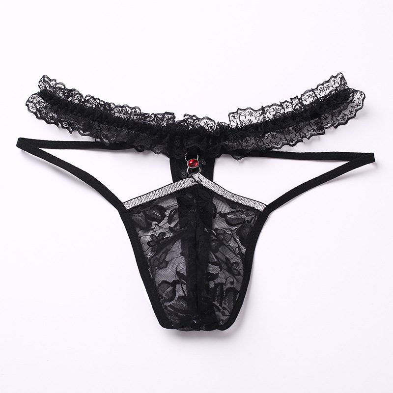 Cross-border explosions transparent lace men's underwear breathable seamless naked invisible U convex triangle thong M1401#