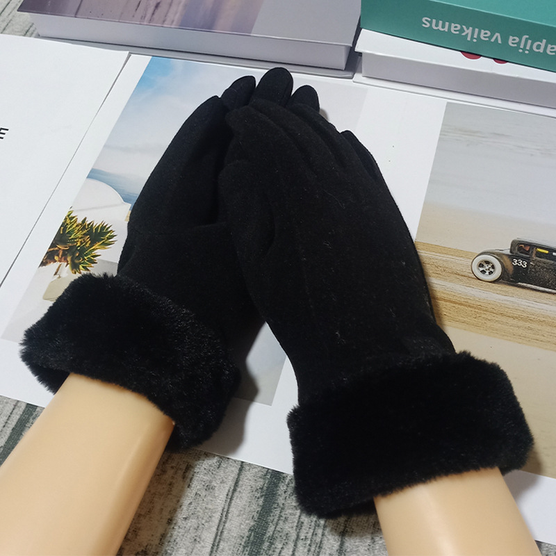 Autumn and winter women's outdoor riding gloves windproof cold-proof warm touch screen five finger driving riding sports velvet gloves