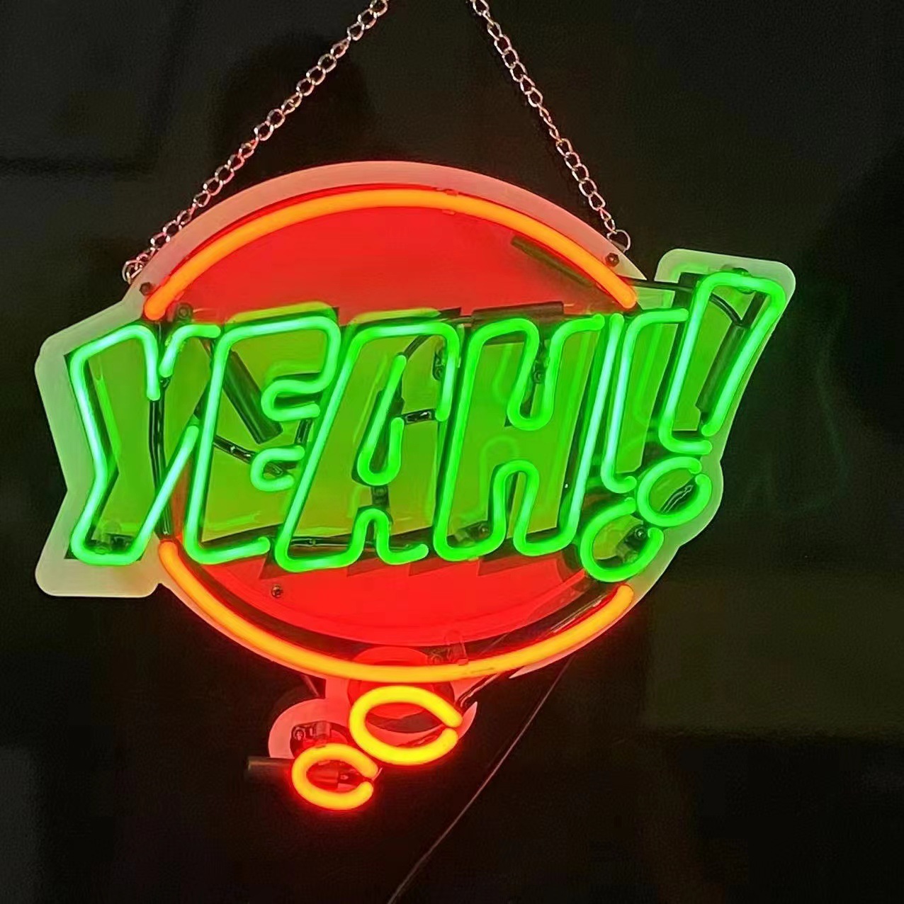 Подвесная лампа из стеклянного неона Yeah, цветной стеклянный знак лампы