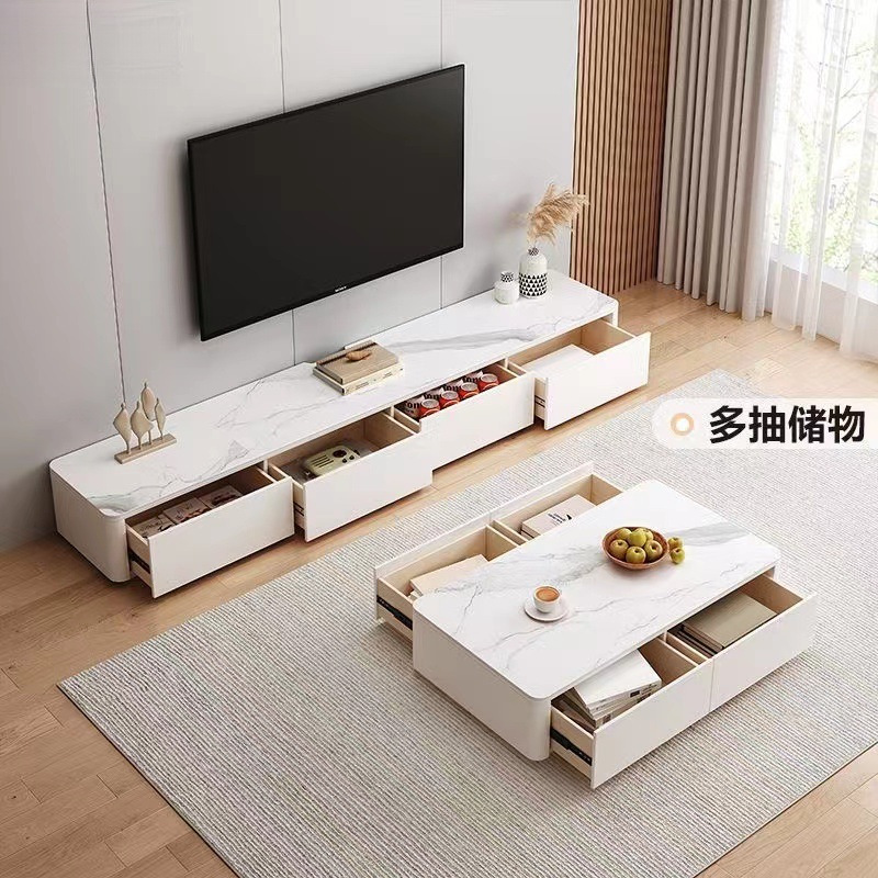 Fn6 Simple Modern Solid Wood Coffee Table Solid Wood Tv Cabinet Combination Accessible Luxury Slate Cream Style Coffee Table Tv Cabinet