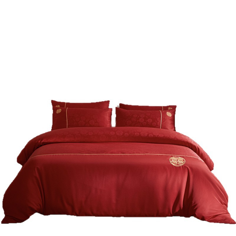 High-End Jacquard Wedding Four-Piece Wedding Set, Big Red Wedding Bed, Bedding, Quilt Cover, Newlywed Bedding, Quilt Bed Sheetss