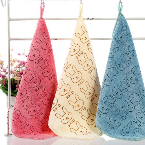 Square towel factory direct kindergarten cartoon square towel bamboo fiber wool printing 25*25 square towel with Hook