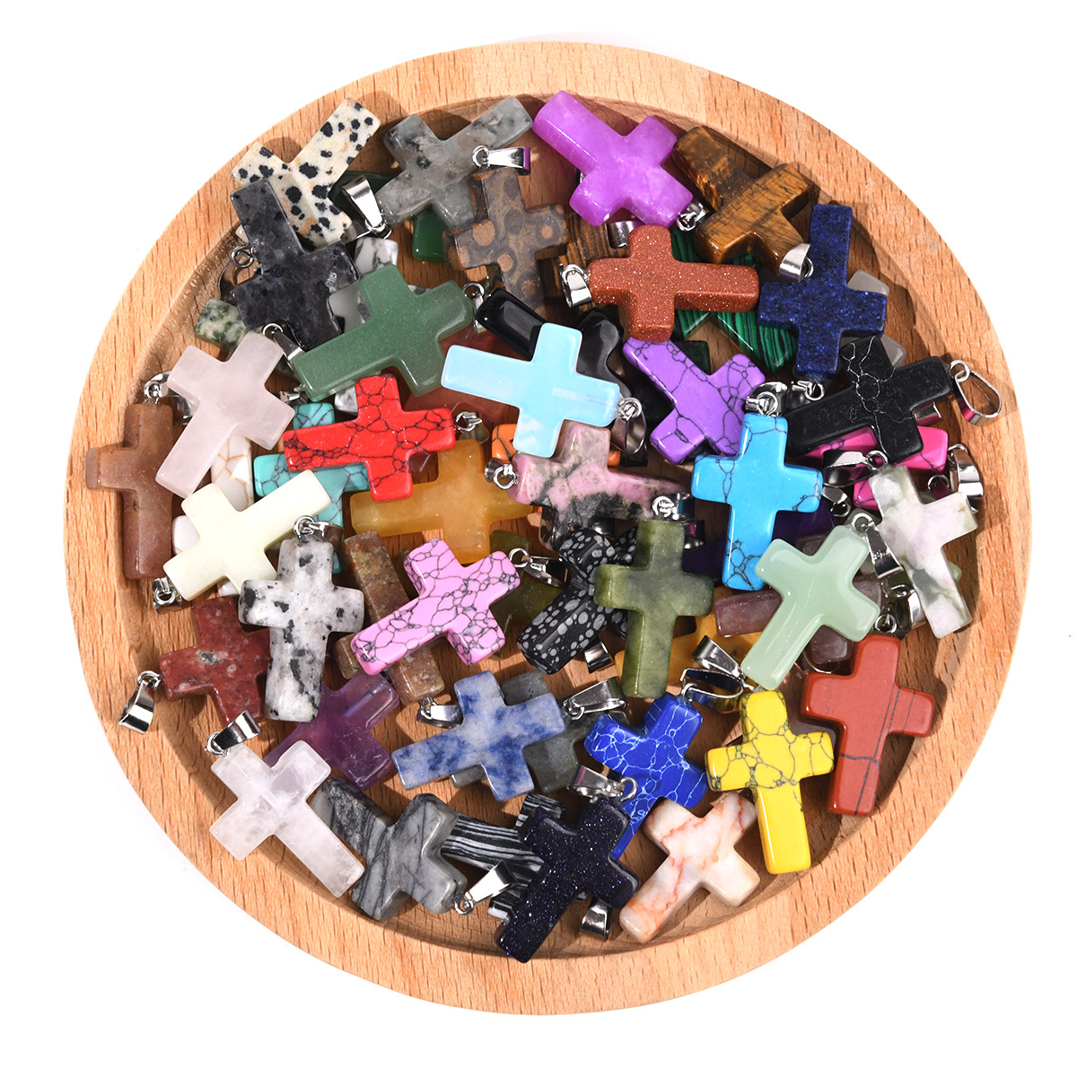 Cross-Border Natural Crystal Cross Pendant European and American Fashion Export DIY Jewelry Accessories Leather Rope Clavicle Chain Wholesale