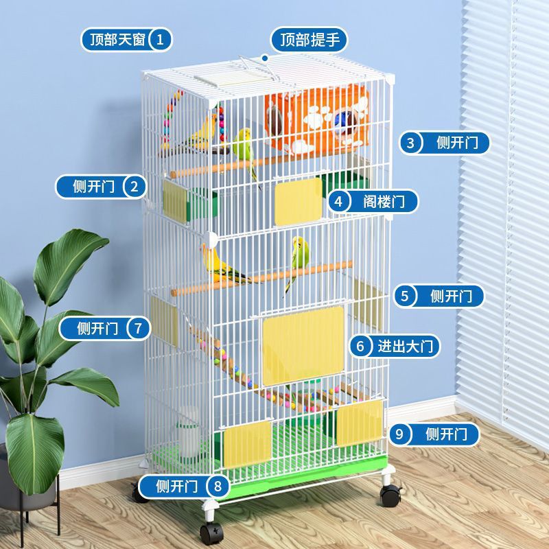 Bird Cage Parrot Cage Thickened Reinforced Large Villa Bird Cage for Cockatiels and Lovebirds with Breeding Box Assembly Piece Bird