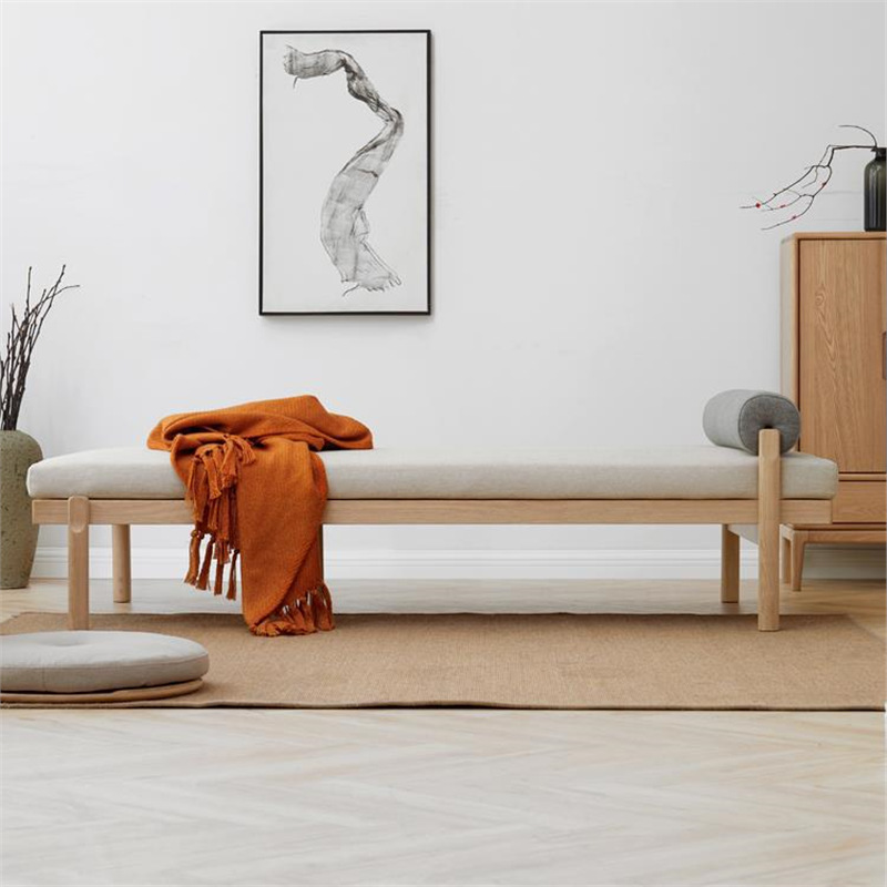 Cosine Nordic Solid Wood Sofa Recliner Simple Oak Nap Chaise Lounge Small Apartment Luohan Bed Bedroom Sleeping Couch