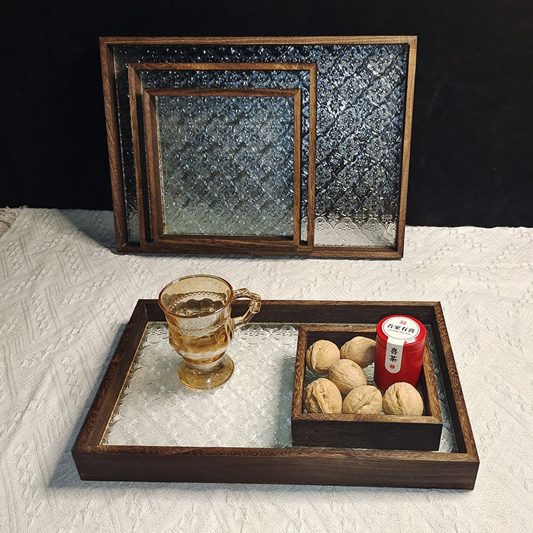 Retro Wooden Tea Tray Begonia Flower Tray Antique Dessert Fruit Tray Tea Cup Tray Rectangular Wooden Tray