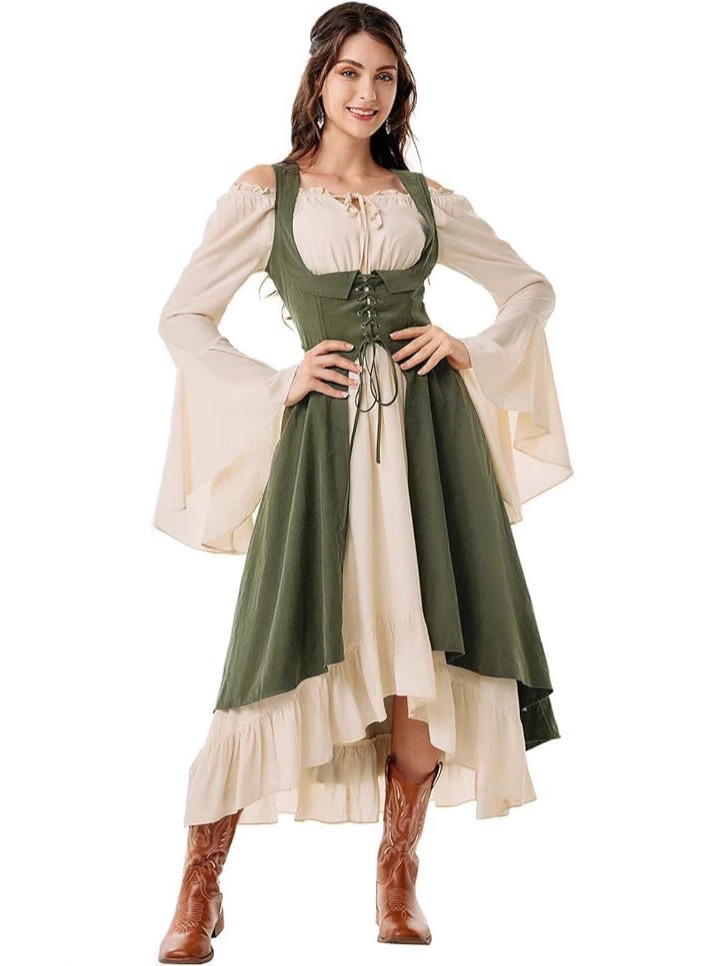 Amazon AliExpress Women's Renaissance Costume Under Bust Pirate Farmer High Low Dress Skirt with Mouth