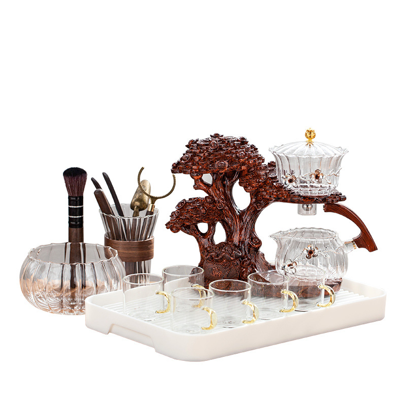 Money Tree Semi-automatic Tea Set Lazy Glass Kung Fu Tea Set Home Office Reception Creative Magnetic Tea Maker