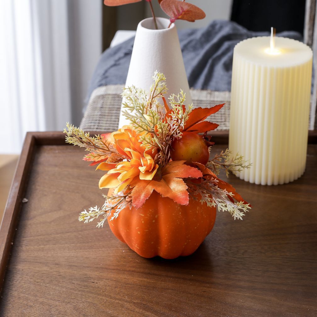 Cross-Border Thanksgiving Decorative Pumpkin Autumn Halloween Artificial Pumpkin Claw Chrysanthemum Artificial Flower Table Counter Decoration
