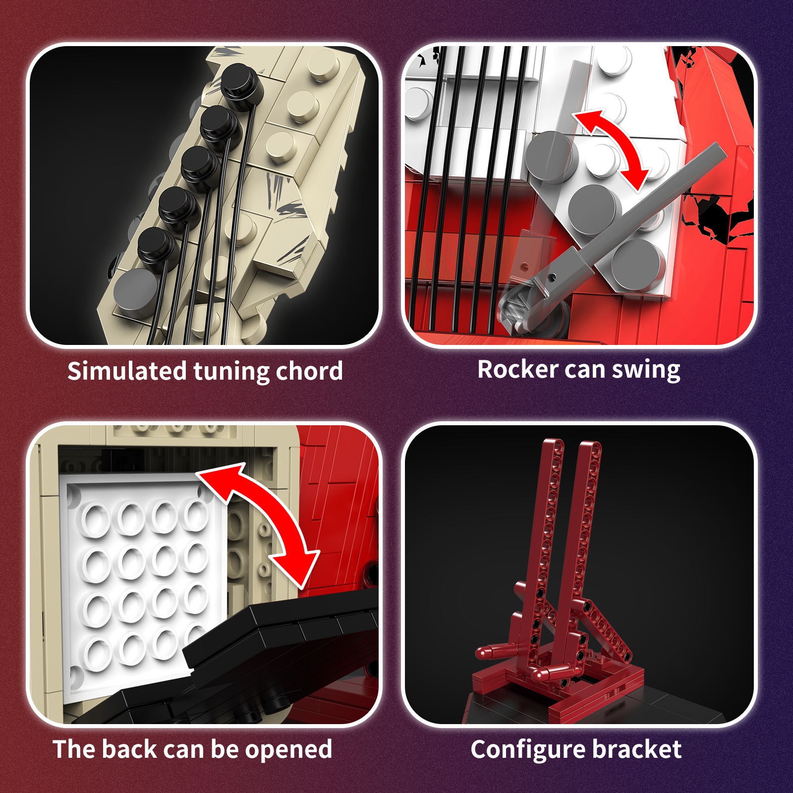 Cross-border Assembled Guitar Building Blocks Connectable Bluetooth Audio Home Decoration Creative Small Particle Assembled Toys