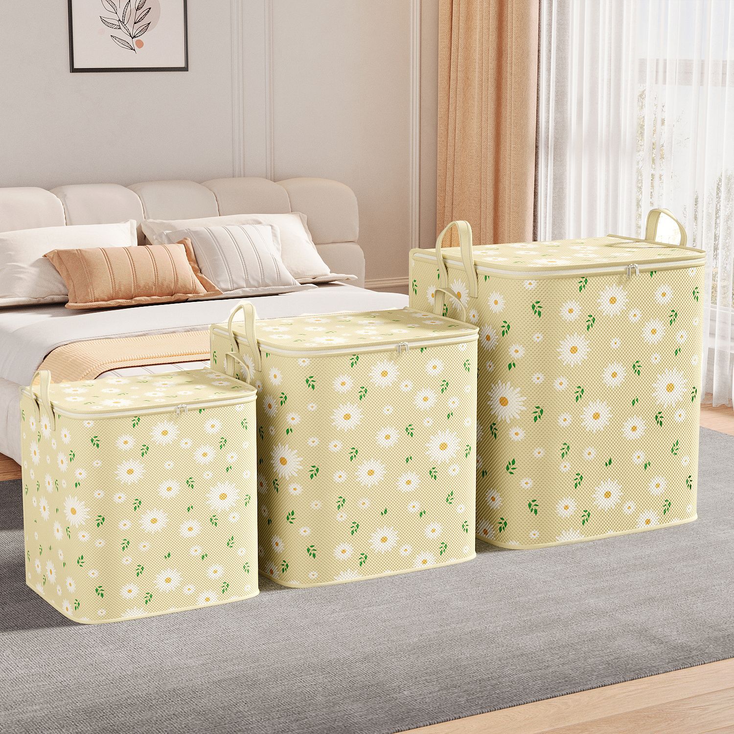 Little Daisy Quilt Storage Box Moisture-Proof and Dust-Proof Storage Locker Seasonal Clothing Storage Organizer Storage Cabinet