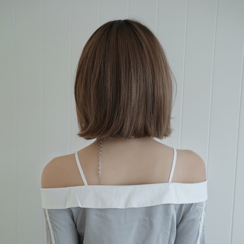 Wig Women's Short Curly Hair with Thin Bangs in Middle Full Top Jacket Chemical Fiber Imitation Internet Red Short Hair Jacket Head Dye