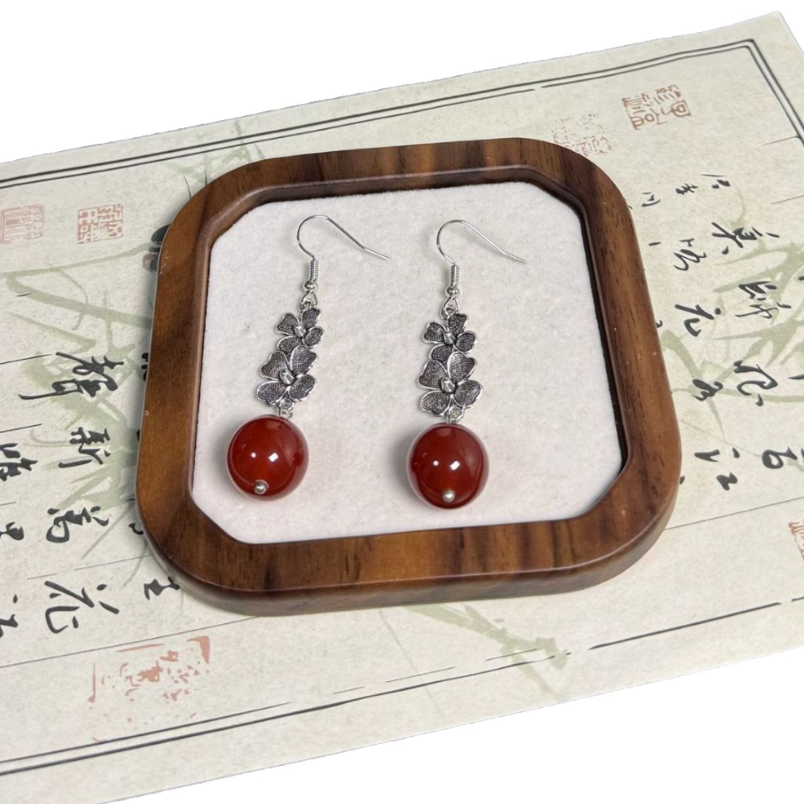 Factory Direct Supply Spot Wholesale High-End Luxury Exquisite Red Agate Earrings