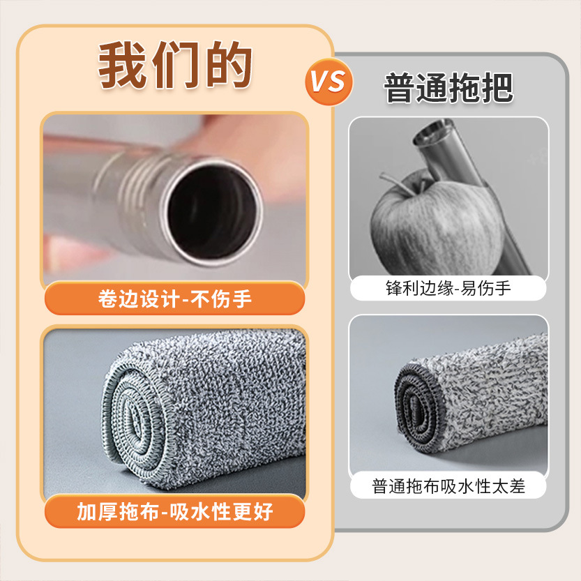 [Quality and Price Selection] Qingjijia Flat Mop 35cm Panel + 2 Mop Cloths