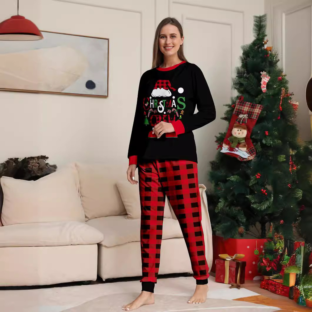 2023 European and American Amazon cross-border new Plaid letter Christmas parent-child wear printed home wear pajamas suit