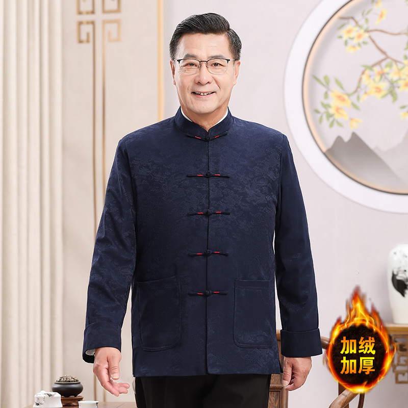 3220 Chinese style old coarse cloth Tang suit men's short-sleeved shirt for middle-aged and elderly people/with suit cotton fleece-lined