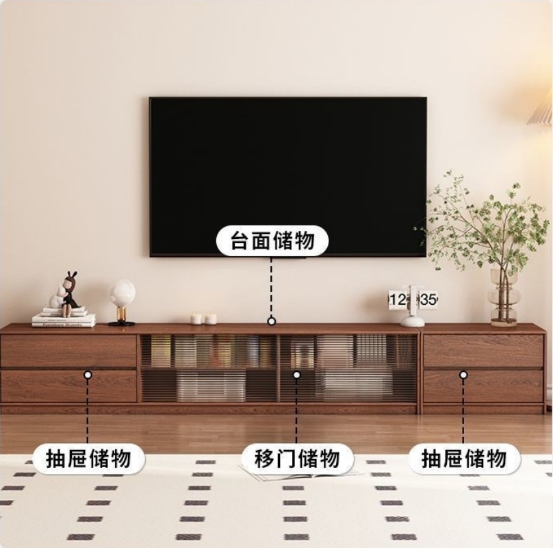 Full Set TV Cabinet Coffee Table Full Solid Wood Floor-standing Living Room Storage Integrated Film and Television Machine Side Cabinet TV Cabinet