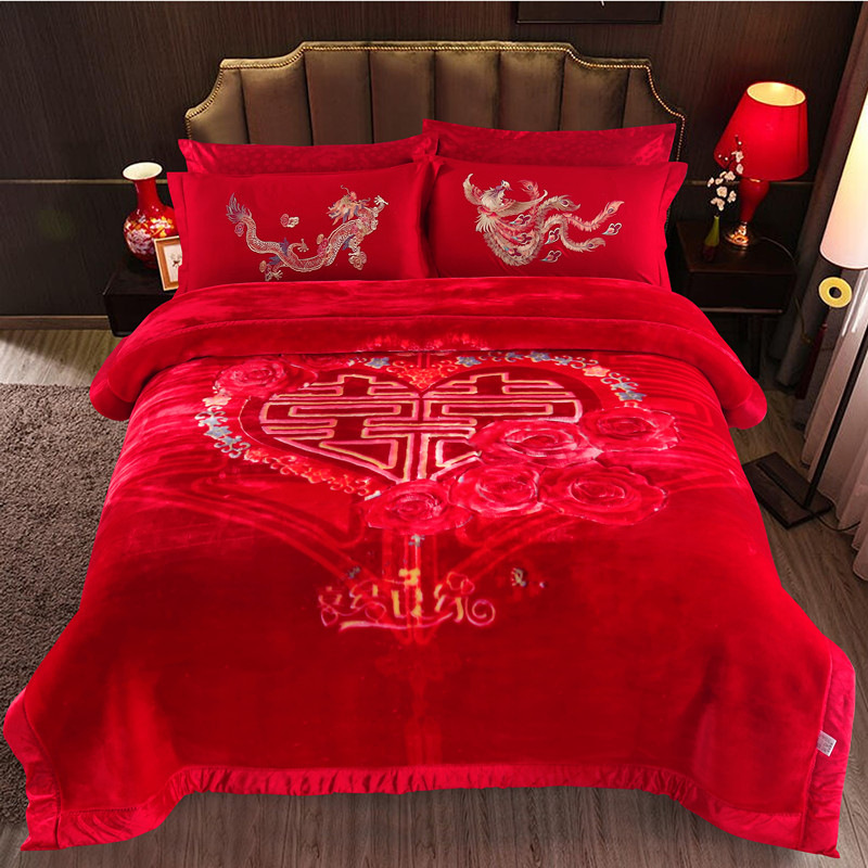 Плед для свадьбы, красный свадебный подарок, двуслойный утолщенный плед, осенний и зимний