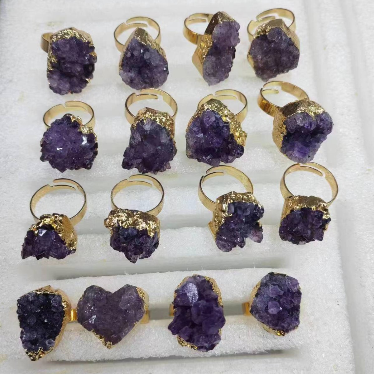 Natural Amethyst Ring Irregular Crystal Ring Electroplated Phnom Penh Opening Ring Niche Design Ring Cross Border