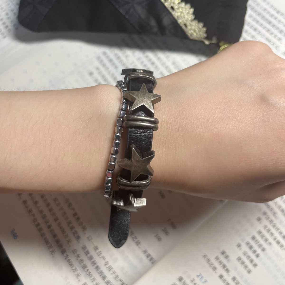 Diablo Punk Y2K Five-pointed Star Leather Bracelet Women's Ins Sweet Cool European and American-style Cuban Spice Girl Beaded Accessories