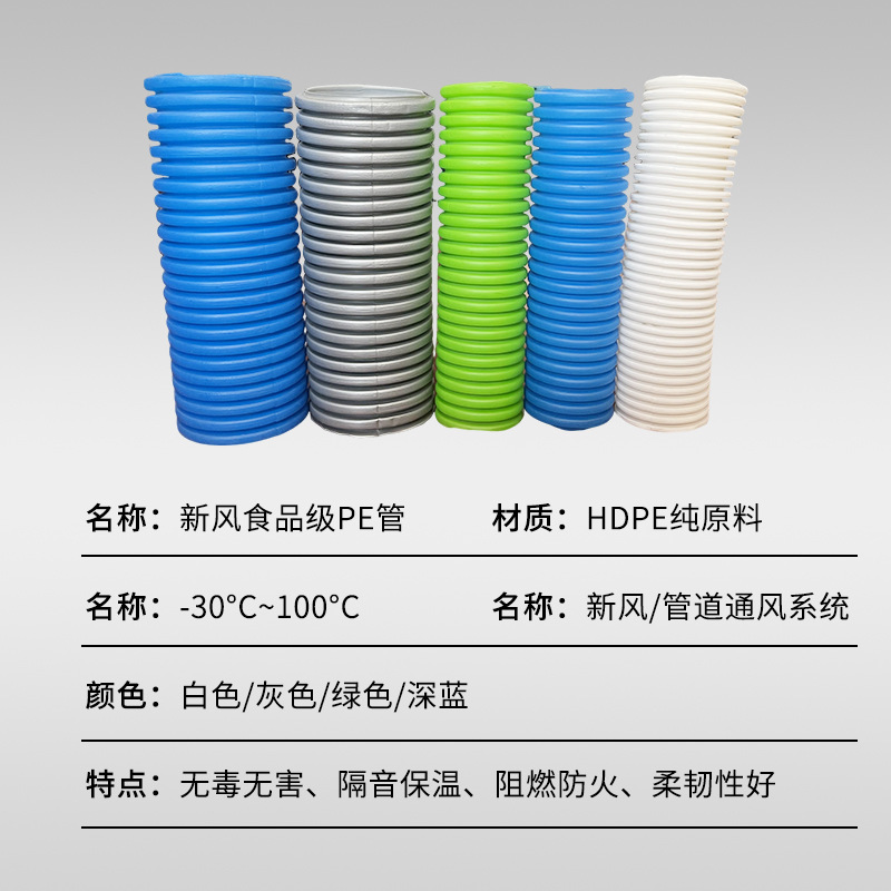 Fresh Air Pe Pipe Fresh Air System Double Wall Corrugated Pipe Pe Pipe Indoor Fresh Air Auxiliary Material Air Conditioning Exhaust Pe Fresh Air Duct