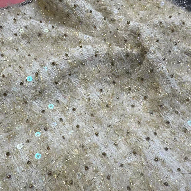 Твидовая ткань, шершавая, золотая вышивка, осенне-зимняя ткань для платьев