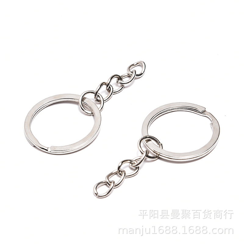 Stainless steel key ring wholesale flat ring keychain doll pendant iron ring flat ring with chain color retention plating ring