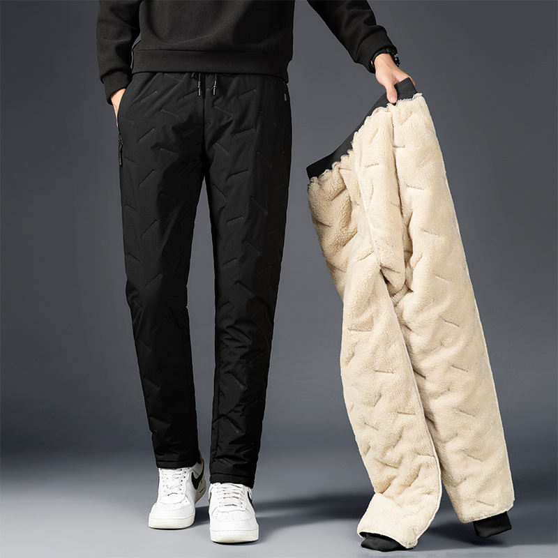 Factory direct lamb down down cotton pants men's winter plus velvet padded loose large size windproof warm pants
